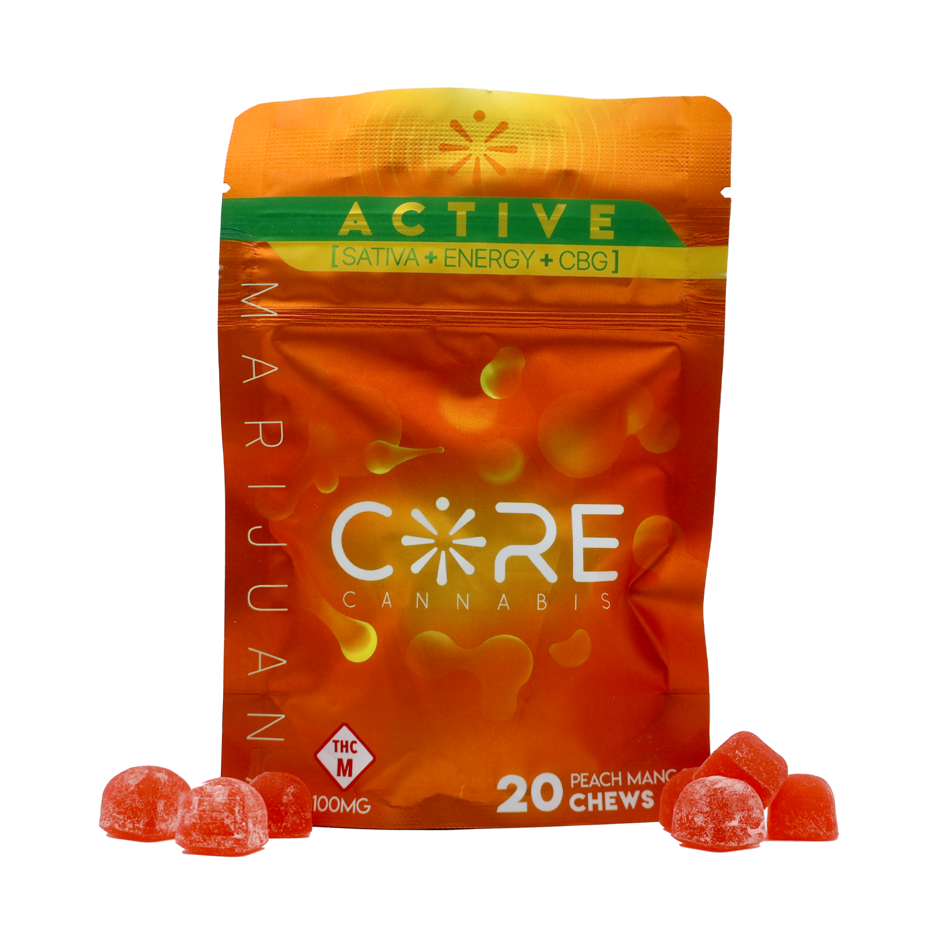Photograph of product: Active Peach Mango Chews (100mg)