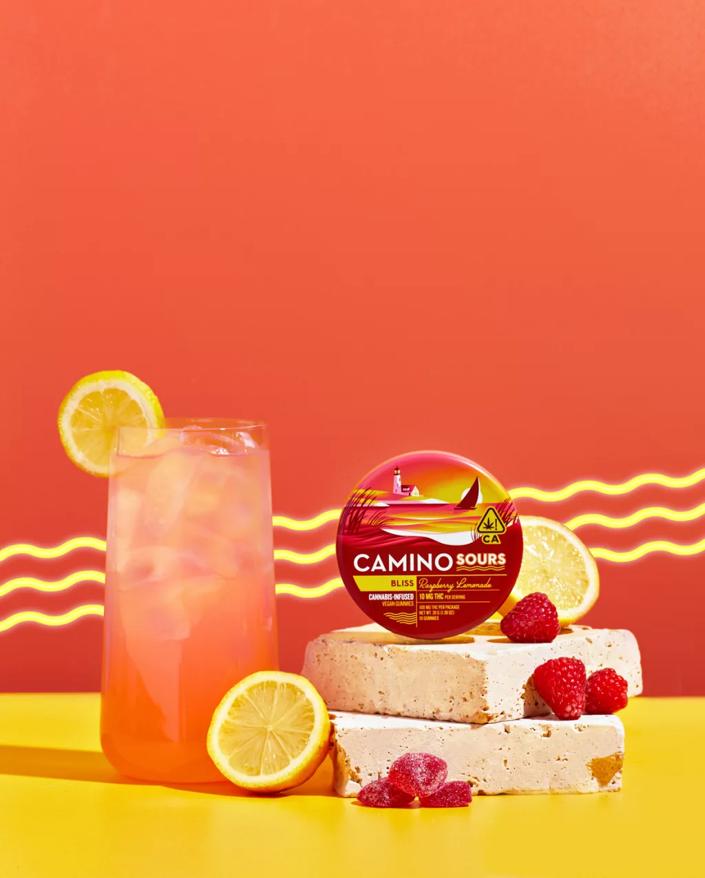 Photograph of product: Camino Sours | Bliss | Raspberry Lemonade | 10pk Gummy | 100mg