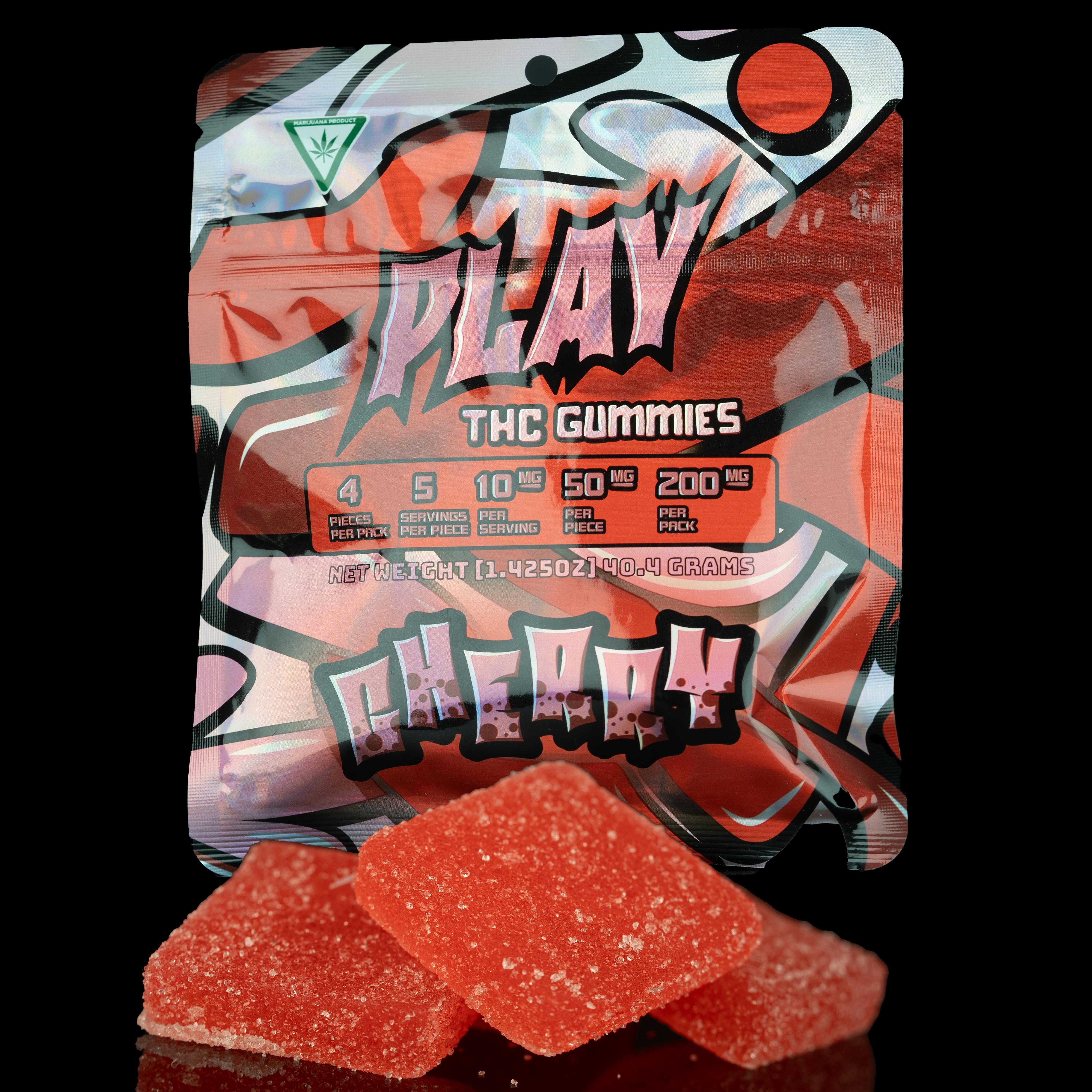 Photograph of Product: PLAY- Cherry Gummies 200mg (4x50mg)