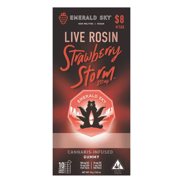 Photograph of product: Emerald Sky | Strawberry Storm Oui'd Rosin Gummy | 100mg
