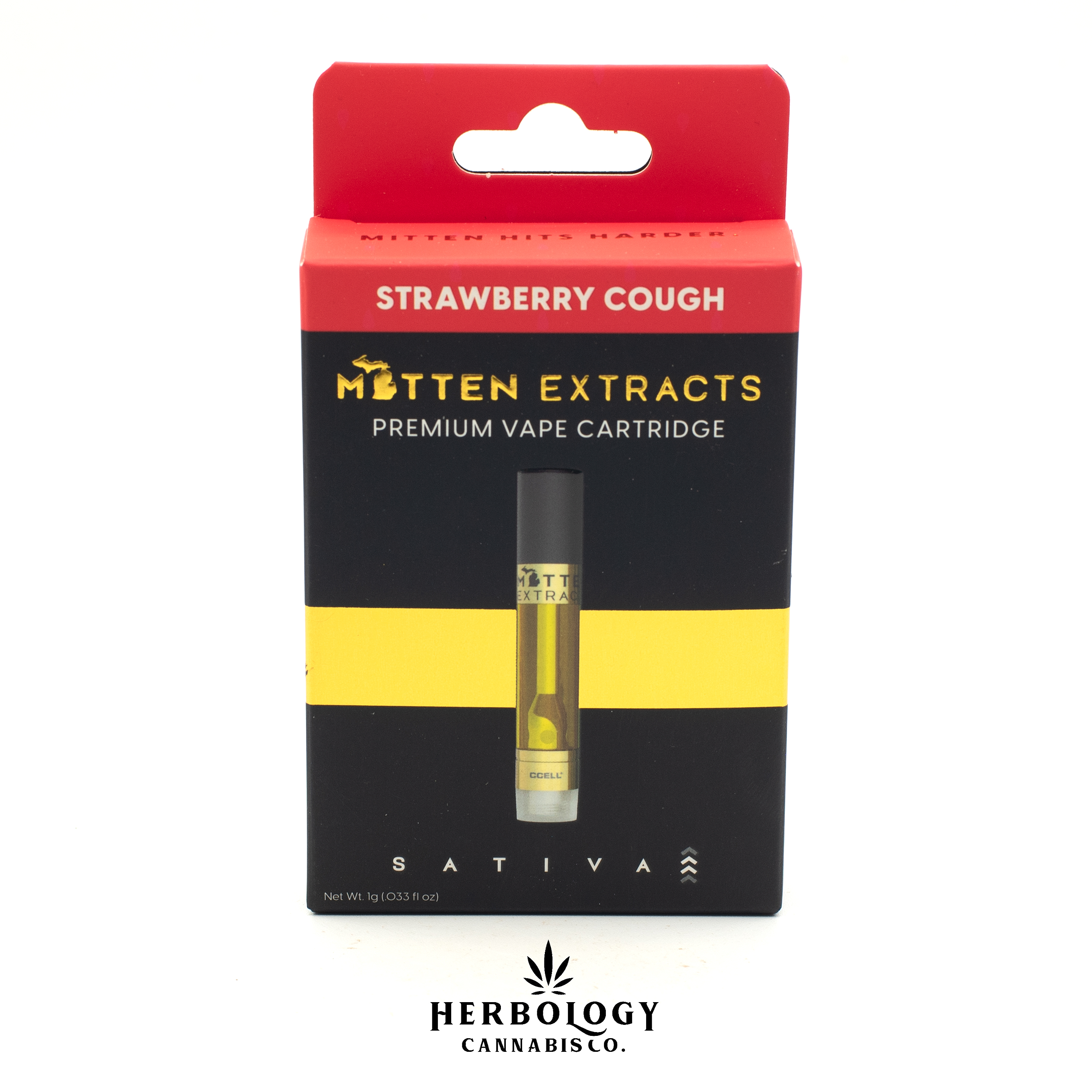 Photograph of product: Mitten Extracts | Distillate 510 Cart | Strawberry Cough | 1g