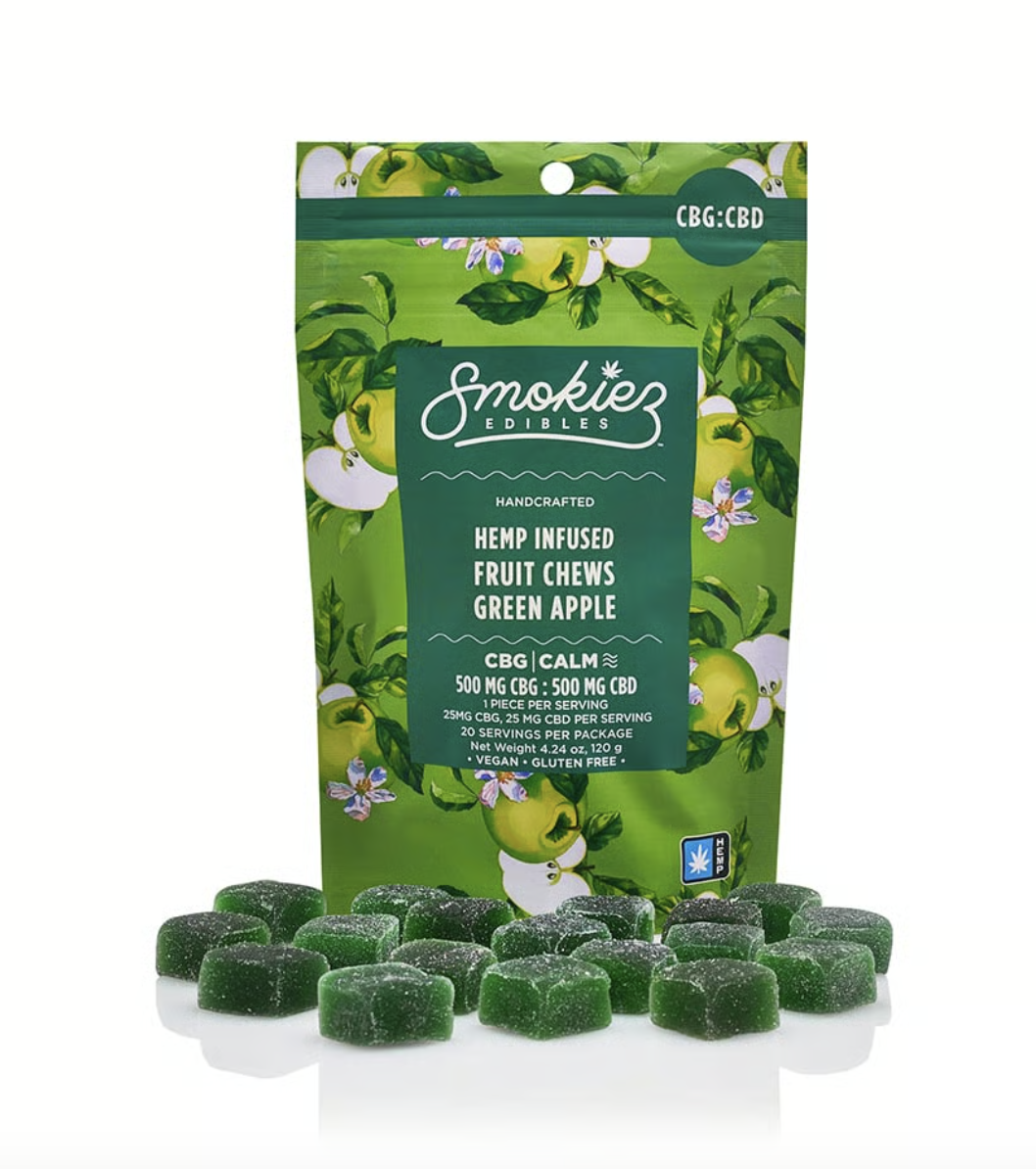 Photograph of product: Smokiez | 20pc Hemp CBD Fruit Chews | Green Apple (CBD:CBG)