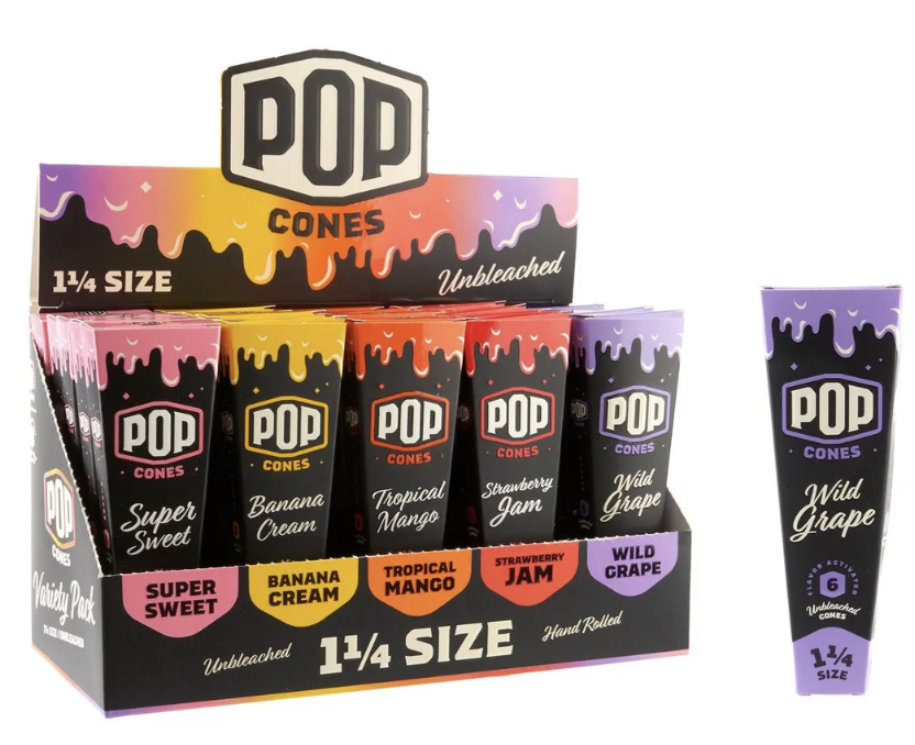 Photograph of product: Pop Cones | Assorted Flavors Unbleached | 1 1/4 size 6pk