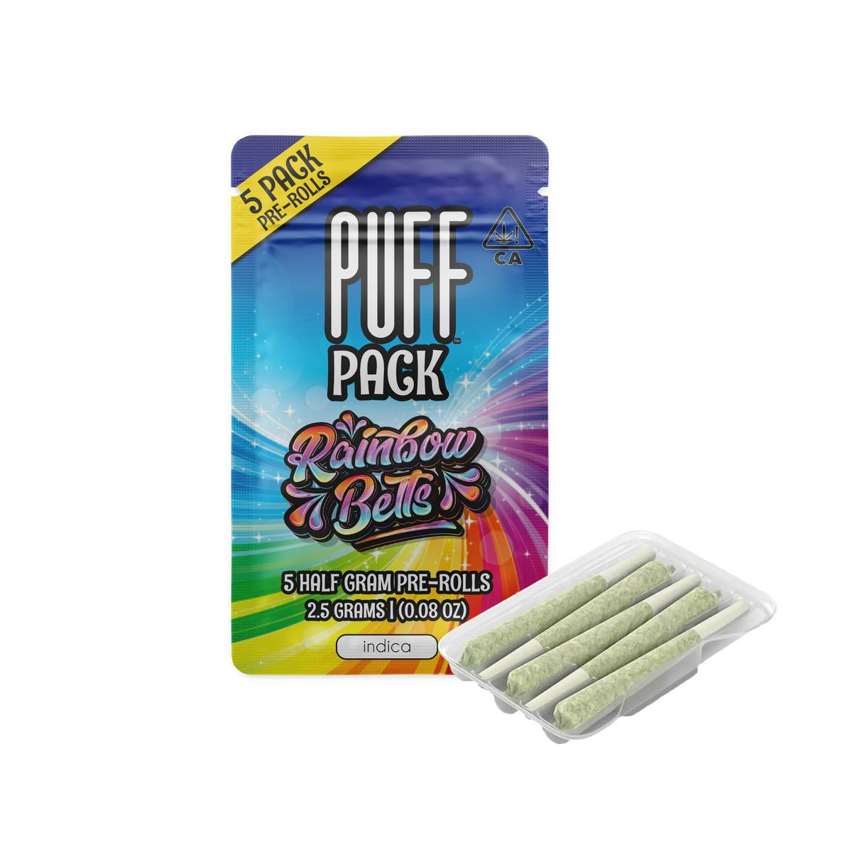 Photograph of product: Puff | Rainbow Belts - oui'd - 5 pack pre-rolls - 2.5 gram