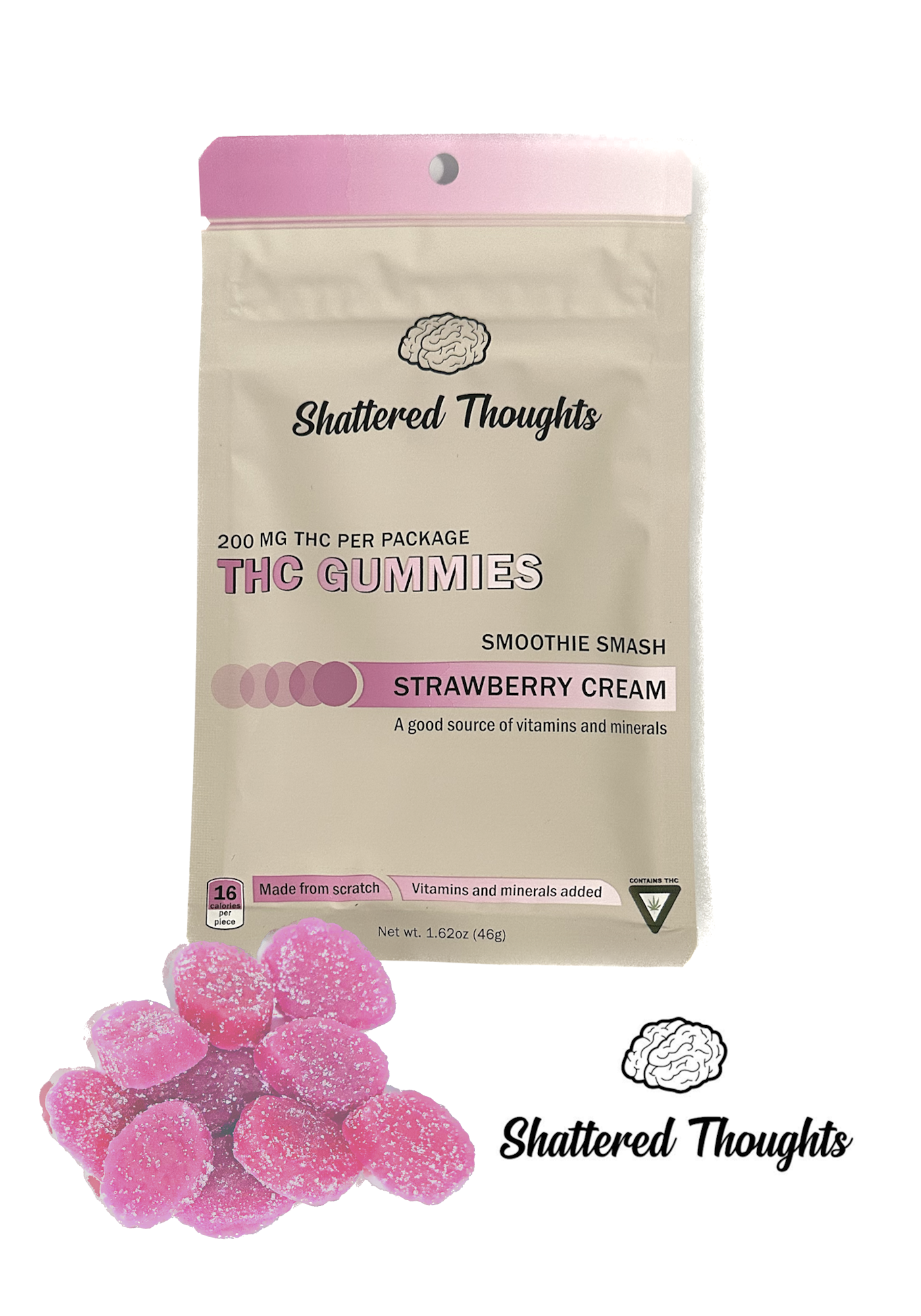 Photograph of product: Shattered Thoughts | Strawberry Cream 200mg Gummy