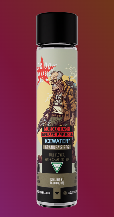 Photograph of product: GLORIOUS | ICC | Infused Preroll | Bubble au chocolat | Grandpa's RPG