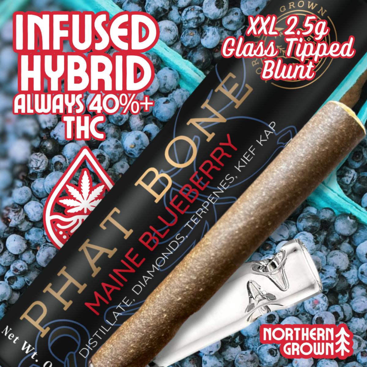 Photograph of product: Infused Pre-Roll | Phat Bone | Maine Blueberry | 2.5g
