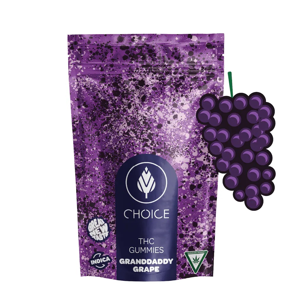 Photograph of product: Choice - Gummies - Granddaddy Grape - 100mg (Oui'd)