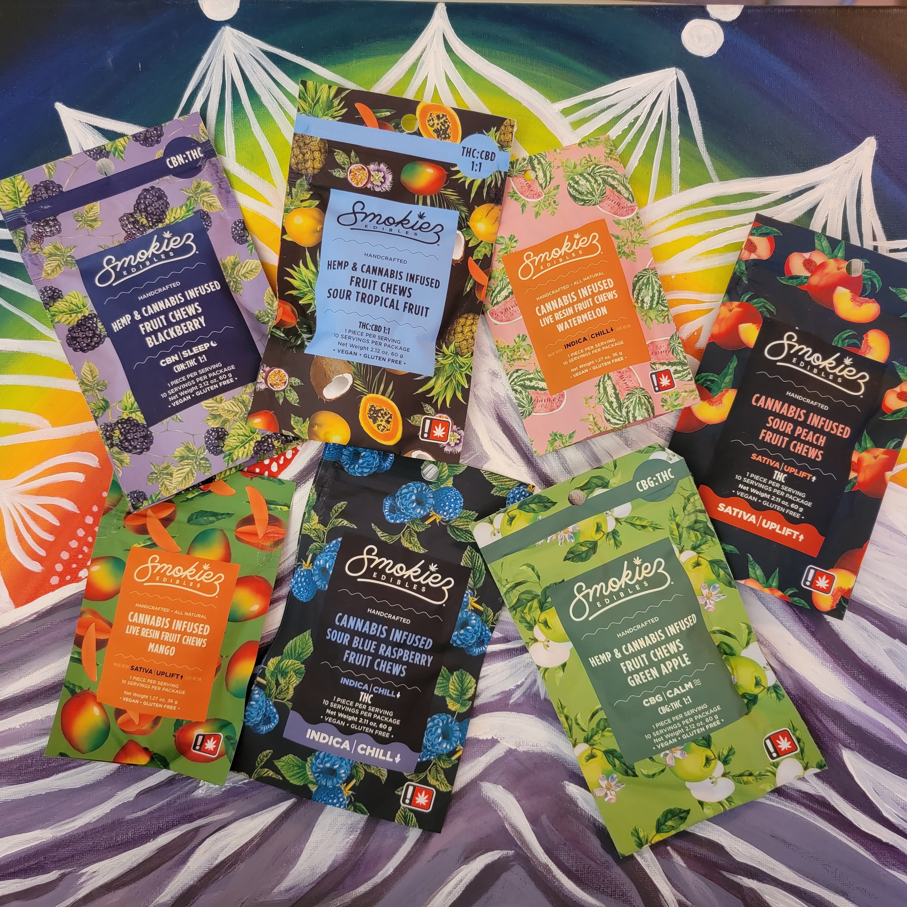 Photograph of product: Smokies Edibles Sour Tropical Fruit 1:1 TH-oui CBD Gummy