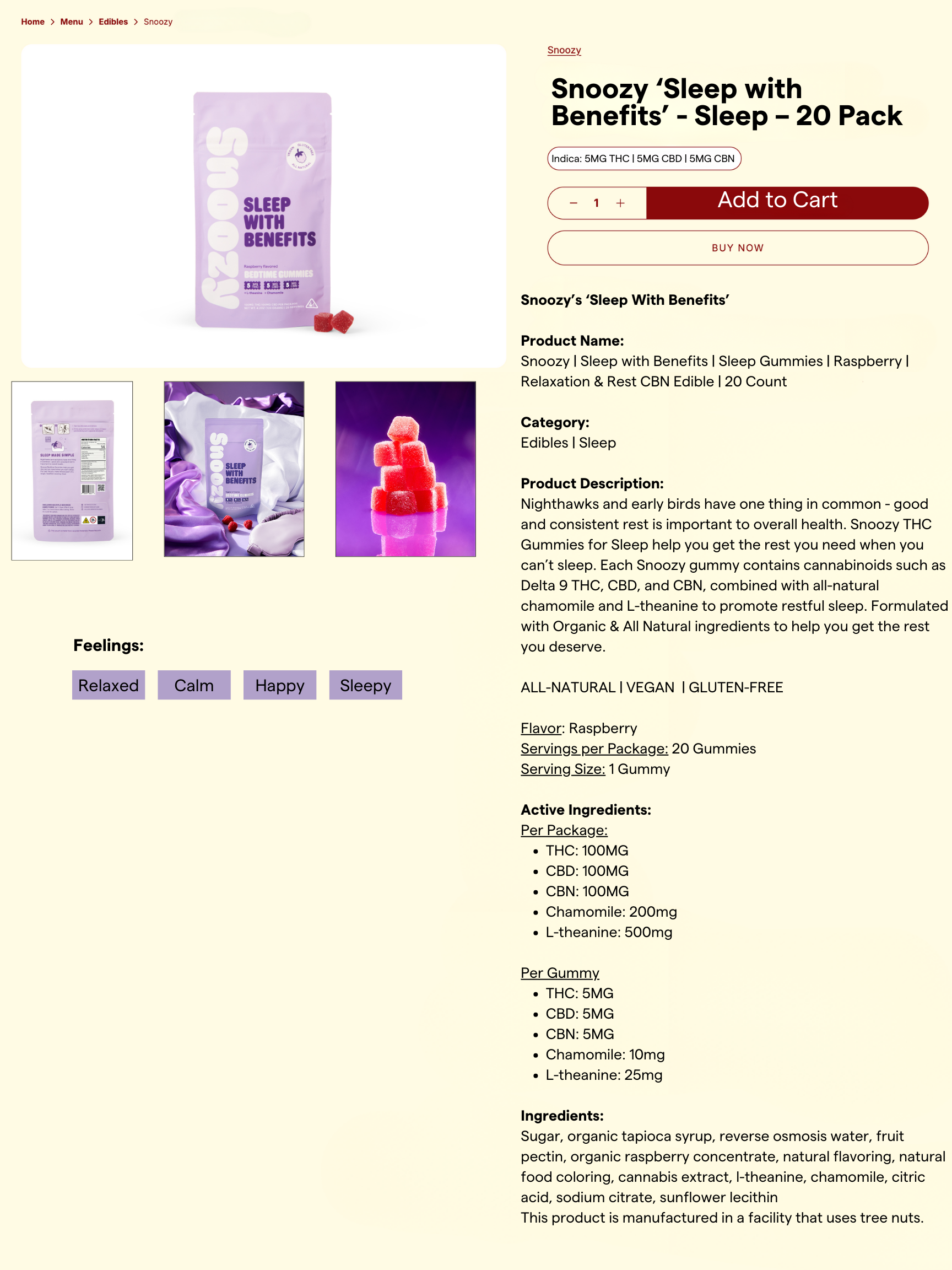Photograph of product: Snoozy Sleep Raspberry Gummies