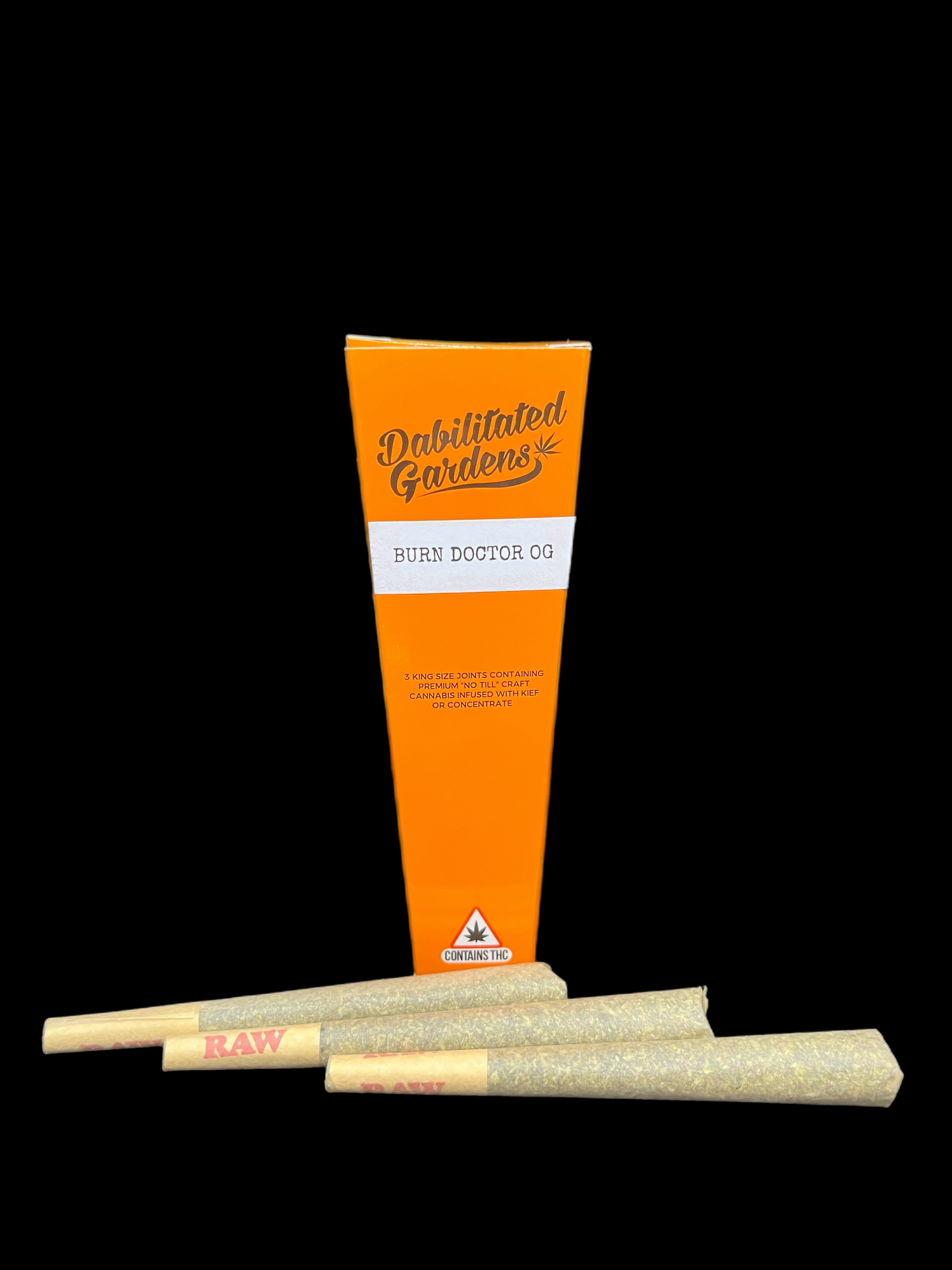 Photograph of product: Dabilitated: Burn Doctor OG Infused Pre-roll 3-Pack