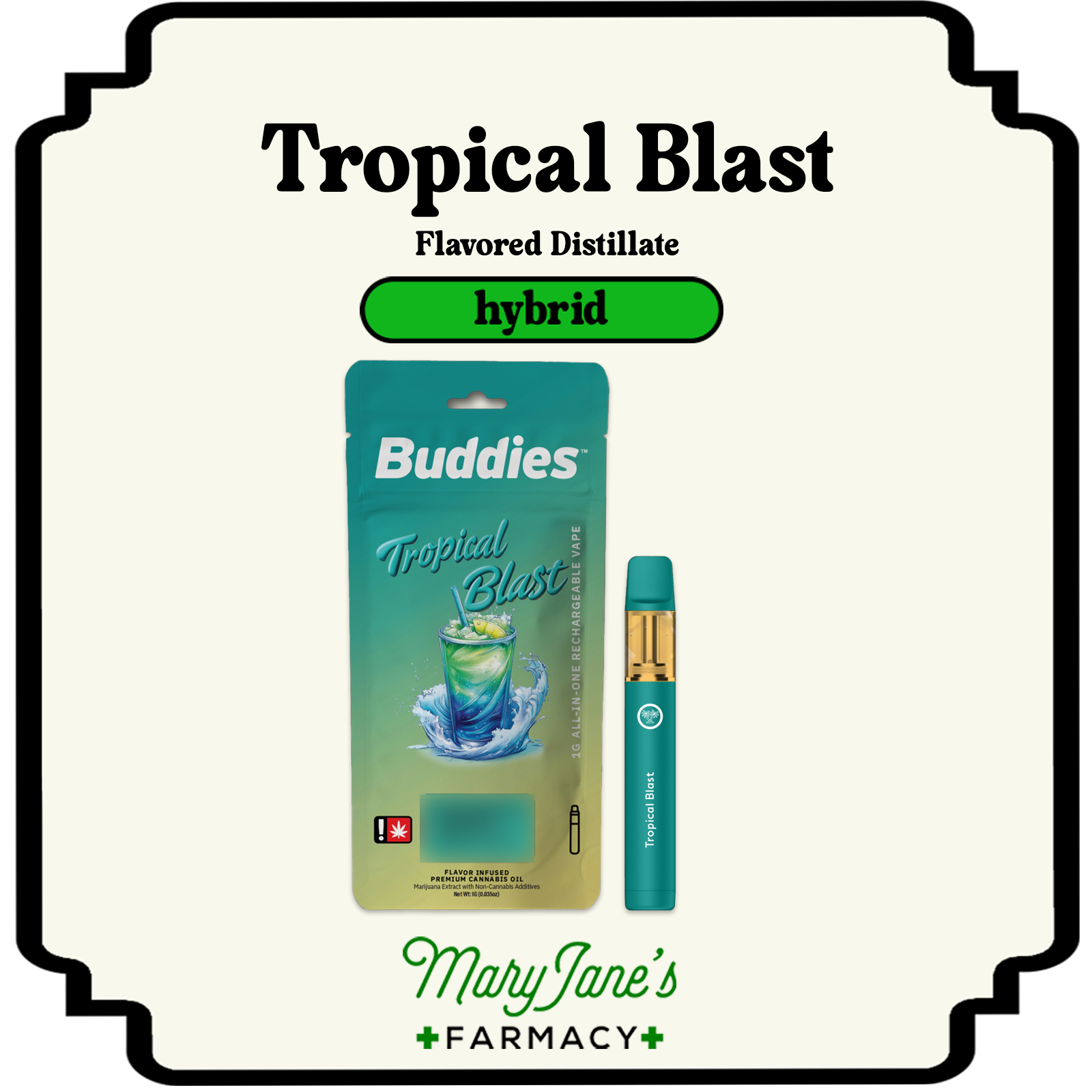 Photograph of product: Tropical Blast Flavored Distillate All-In-One Rechargeable Vape | 1g