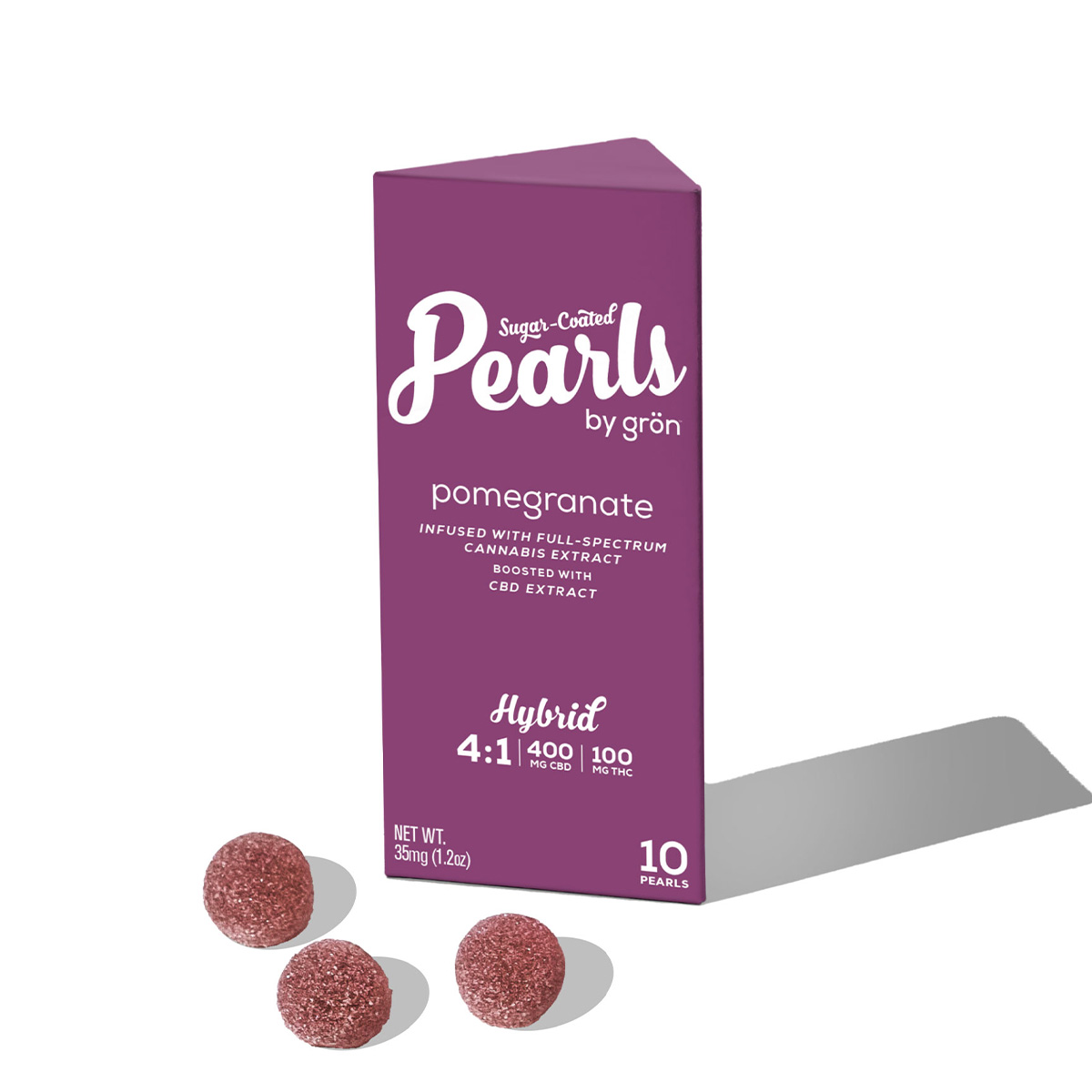 Photograph of product: Grn Pearls 10pk/100mg- Pomegranate 4:1 (CBD/TH-oui)