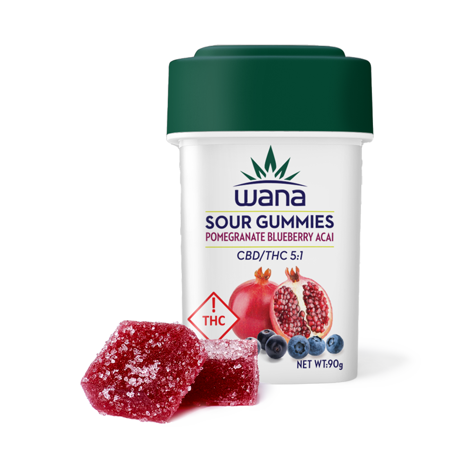 Photograph of product: Wana 5:1 Gummies | 1,000mg CBD: 200mg THC | Pomegranate Blueberry Acai