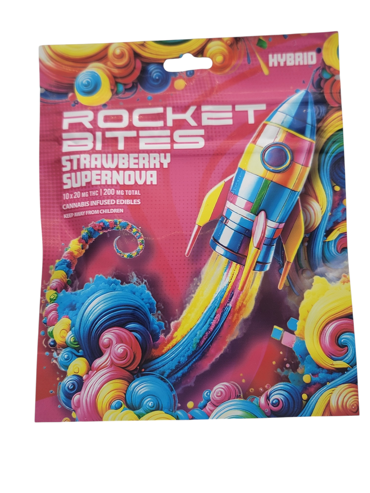 Photograph of product: Rocket Bites Strawberry Supernova Gummies 200mg Rec