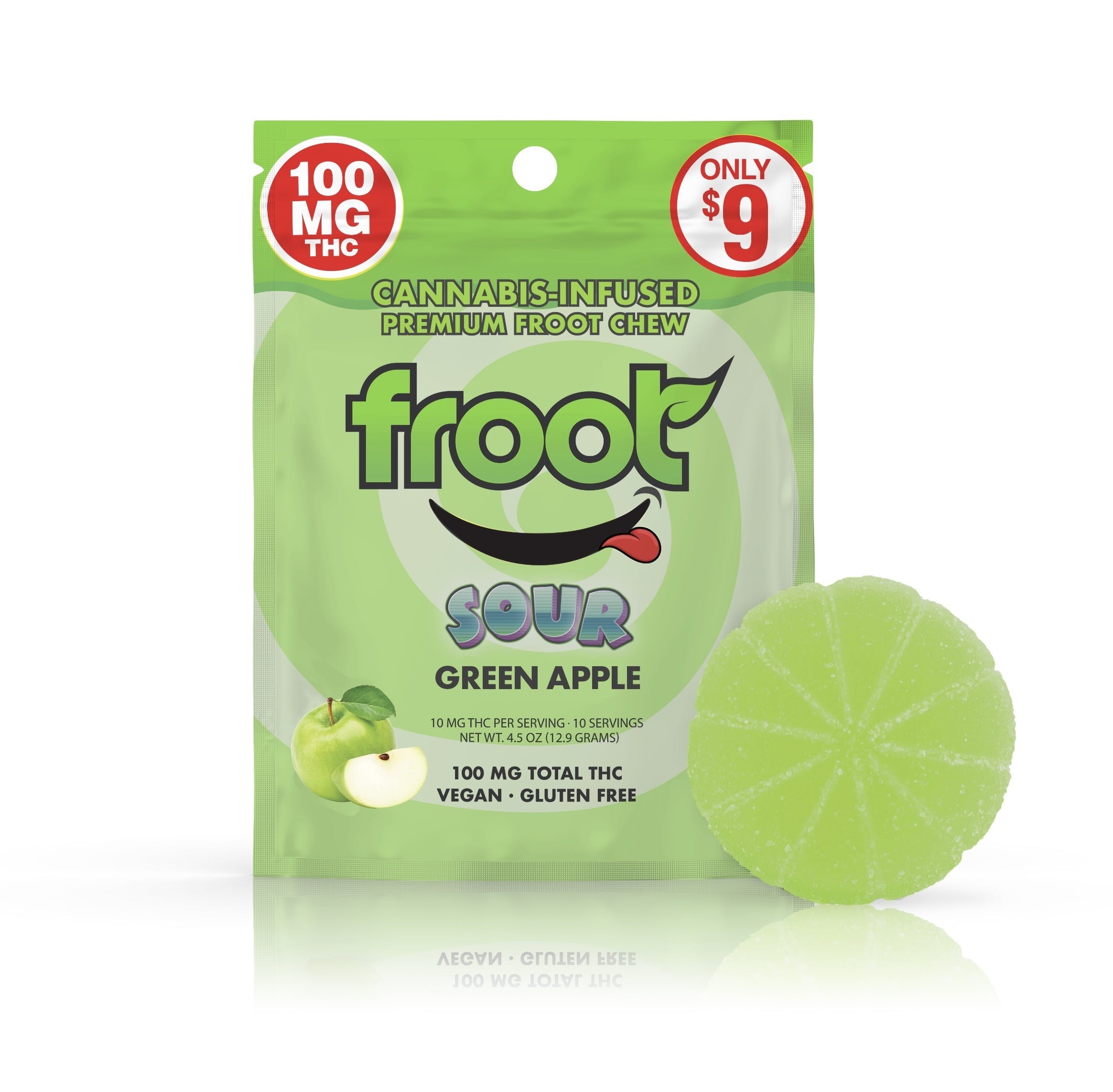 Photograph of product: Froot I Sour Green Apple Single Cut-To-Dose I 100mg