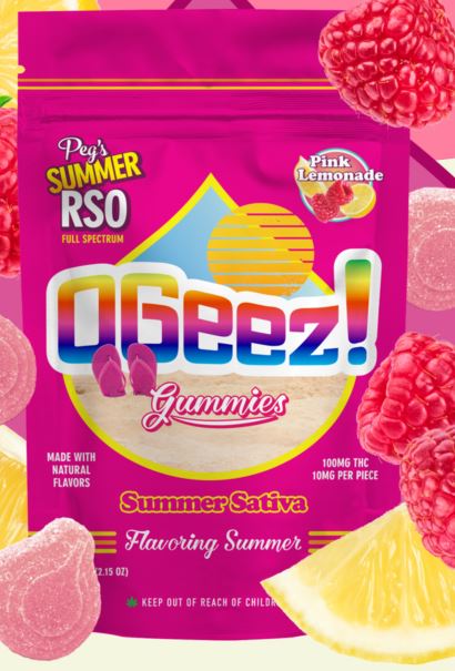 Photograph of product: OGeez Peg's Summer Pink Lemonade RSO Gummies 10mg x 10-Pack