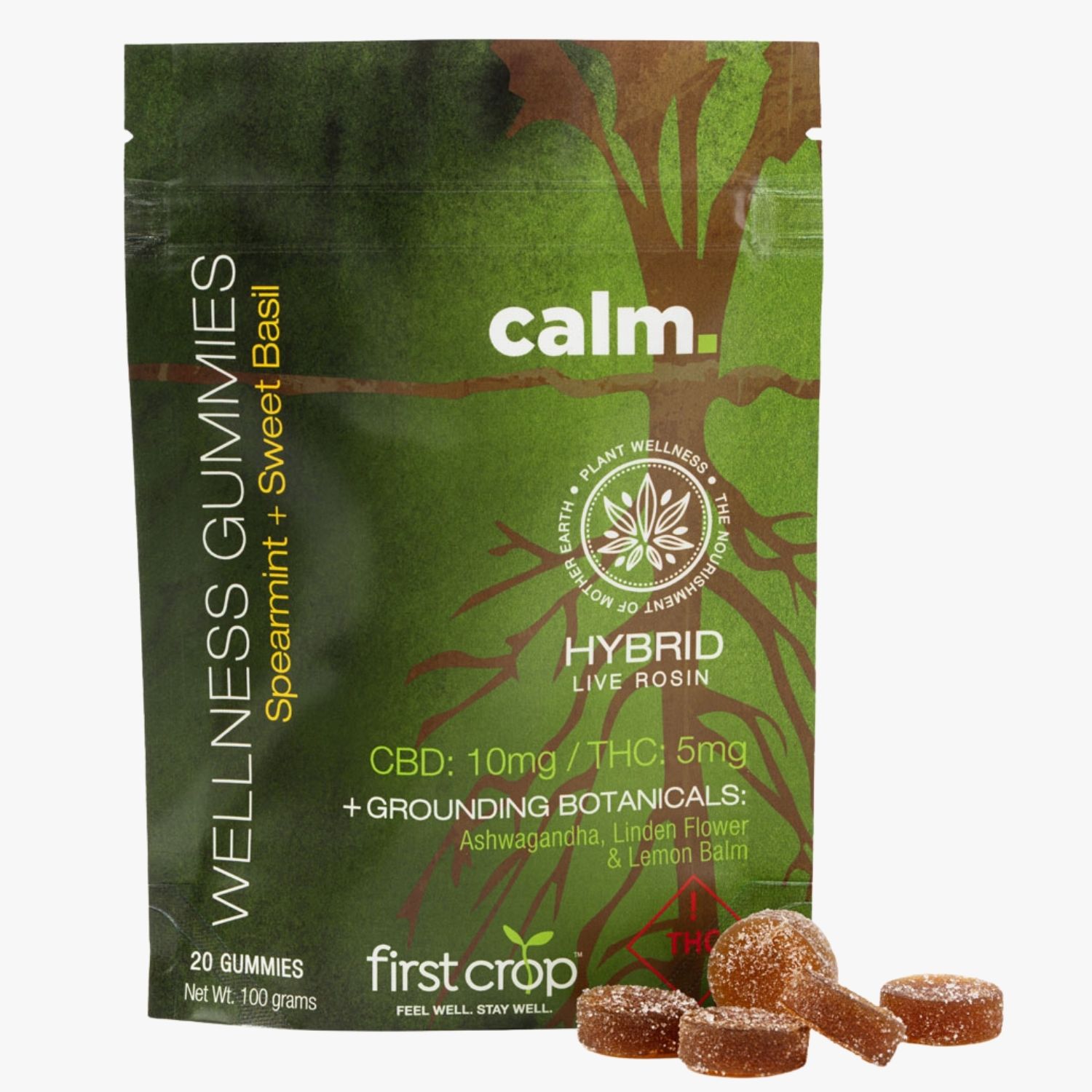 Photograph of product: SPEARMINT + SWEET BASIL Calm Live Rosin Gummies (TH-oui / CBD) by First Crop