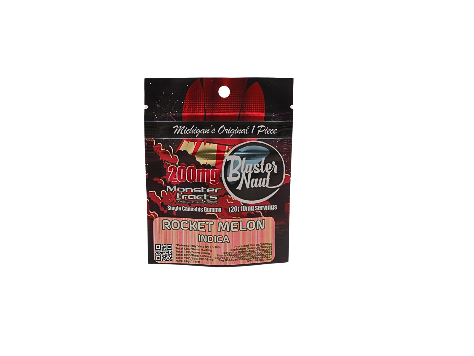 Photograph of product: BLASTER NAUT | ROCKET MELON | Oui'd | GUMMIES | 200MG | REC