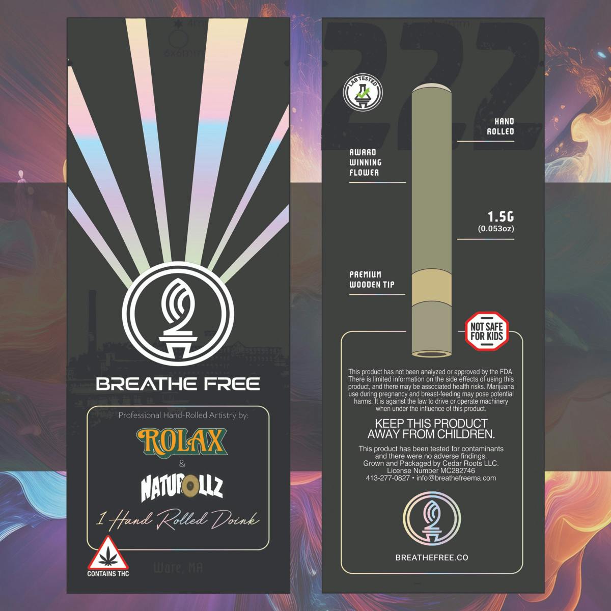 Photograph of product: Breathfree - Haley's Comet Haze - 1.5 Handroll By Naturollz