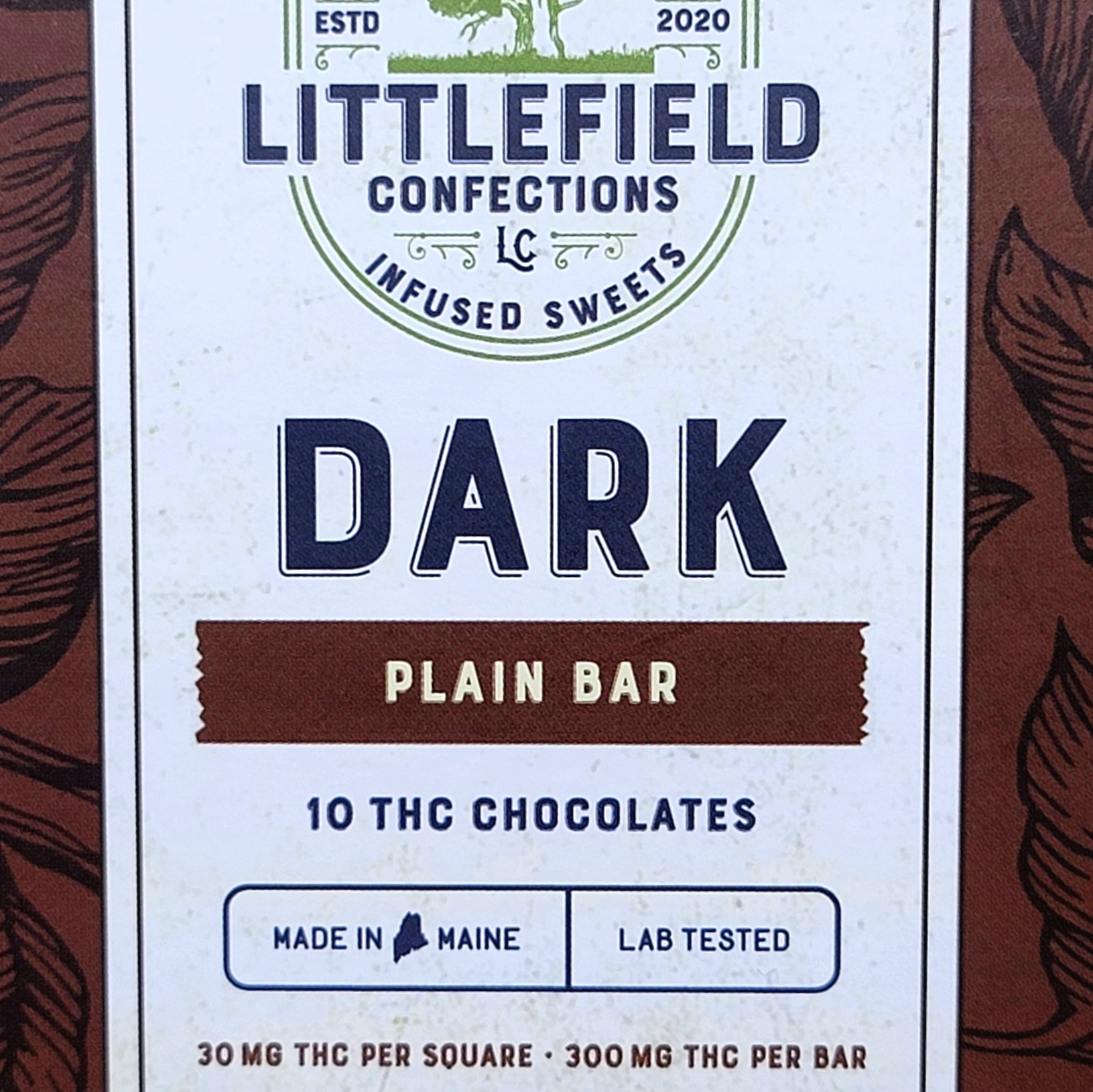 Photograph of product: Littlefield Confections - 300mg Plain Dark Chocolate Bar