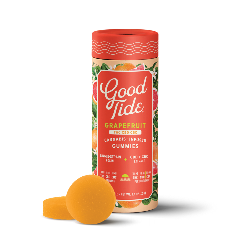 Photograph of product: Good Tide | Gummies | Grapefruit | 200mg TH-oui: 100mg CBD: 100mg CBC
