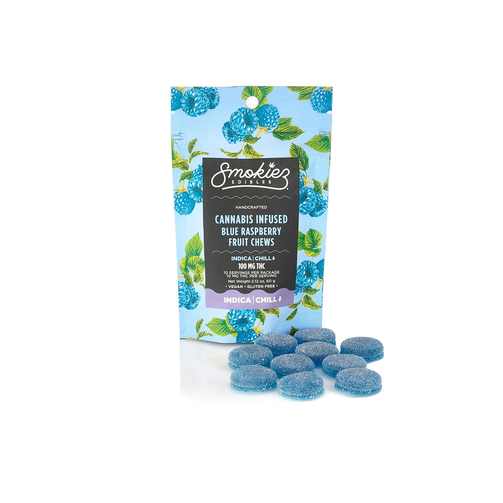 Photograph of product: SMOKIEZ - GUMMIES - 100MG - 10PK - SWEET BLUE RASPBERRY - Oui'd