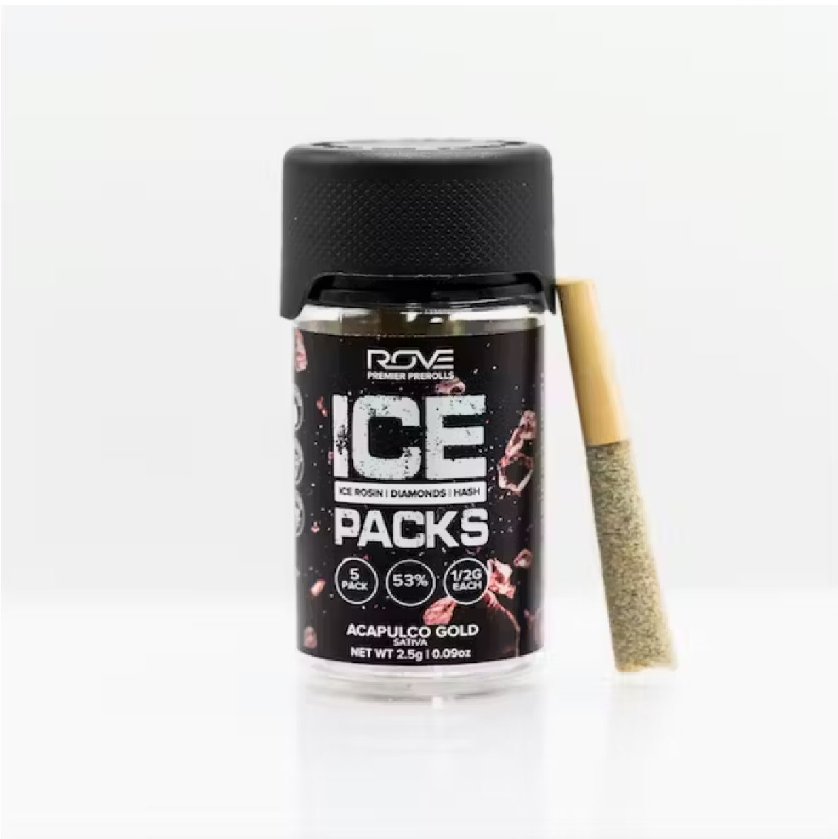 Photograph of product: Acapulco Gold Ice Rosin + Diamonds + Ice au chocolat Infused Pre-roll 1/2g 5pk