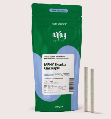 Photograph of product: MFNY Live Resin Mini Prerolls MFNY Skunk X Gazzurple Resin 2pk Pre-Rolls