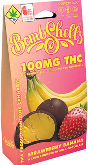 Photograph of product: VEC BombShells Strawberry Banana Milk Choc 100mg