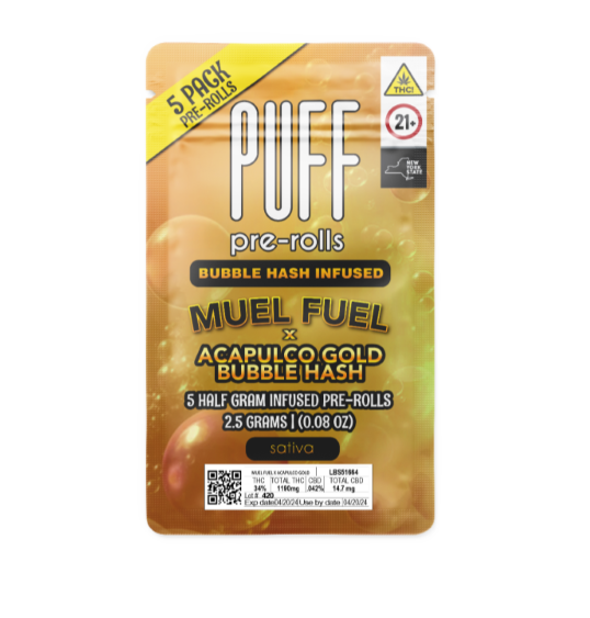 Photograph of product: 5-pack Bubble au chocolat Infused Pre-Rolls - Mule Fuel x Acapulco Gold