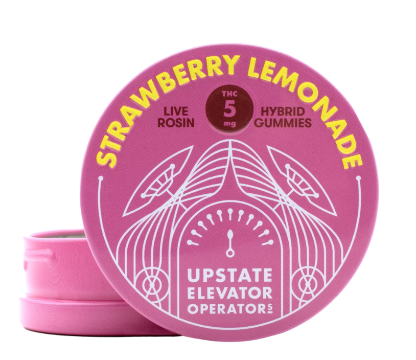 Photograph of product: Upstate Elevator | Hybrid Live Rosin Gummy | 5mg TH-oui | Strawberry Lemonade