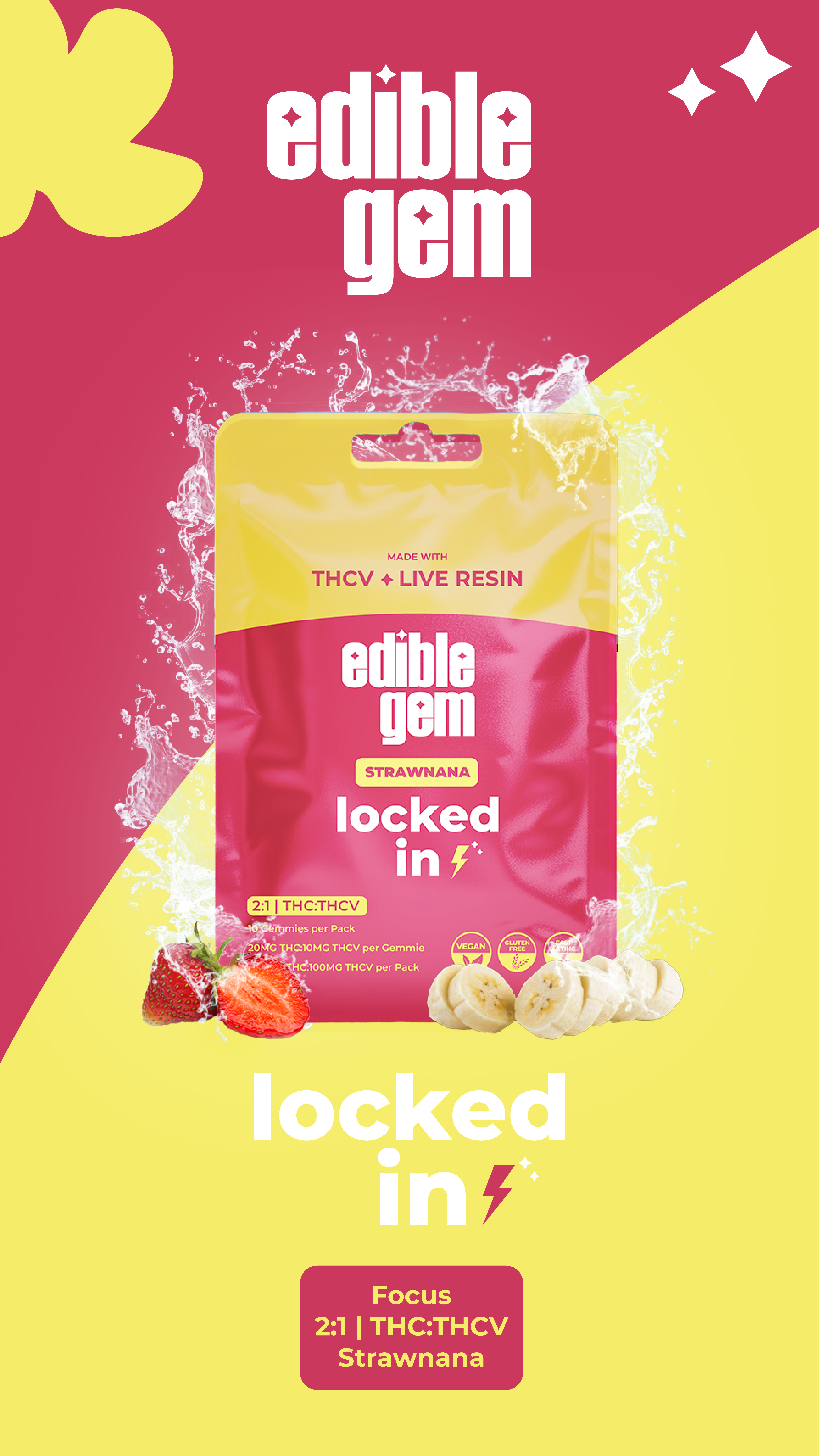 Photograph of Product: Edible Gems | Gummies | Strawnana | Locked in 2:1 THCV | 200mg