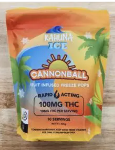 Photograph of product: Kahuna Ice | 100mg Infused Freeze Pops 10pk | Cannonball