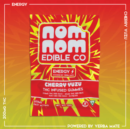 Photograph of product: Nom Nom: Strawberry Kiwi 200MG Energy Gummies