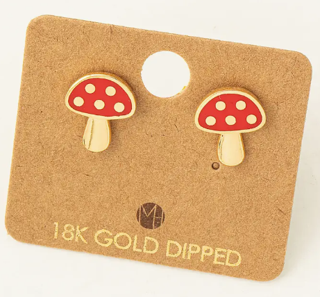 Photograph of product: Mini Red Mushroom Stud Earrings - Gold