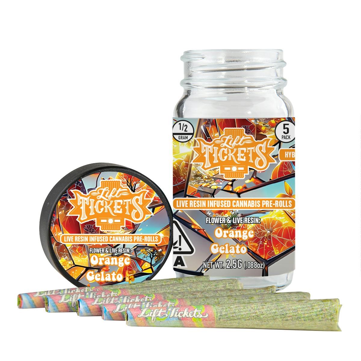 Photograph of product: LIFT TICKETS: ORANGE GELATO INFUSED PREROLL 5PK