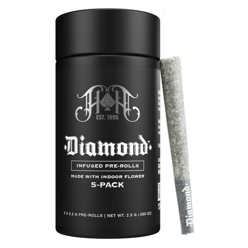 Photograph of product: BLUE SHERBERT 2.5G DIAMOND INFUSED 5 PACK PREROLLS