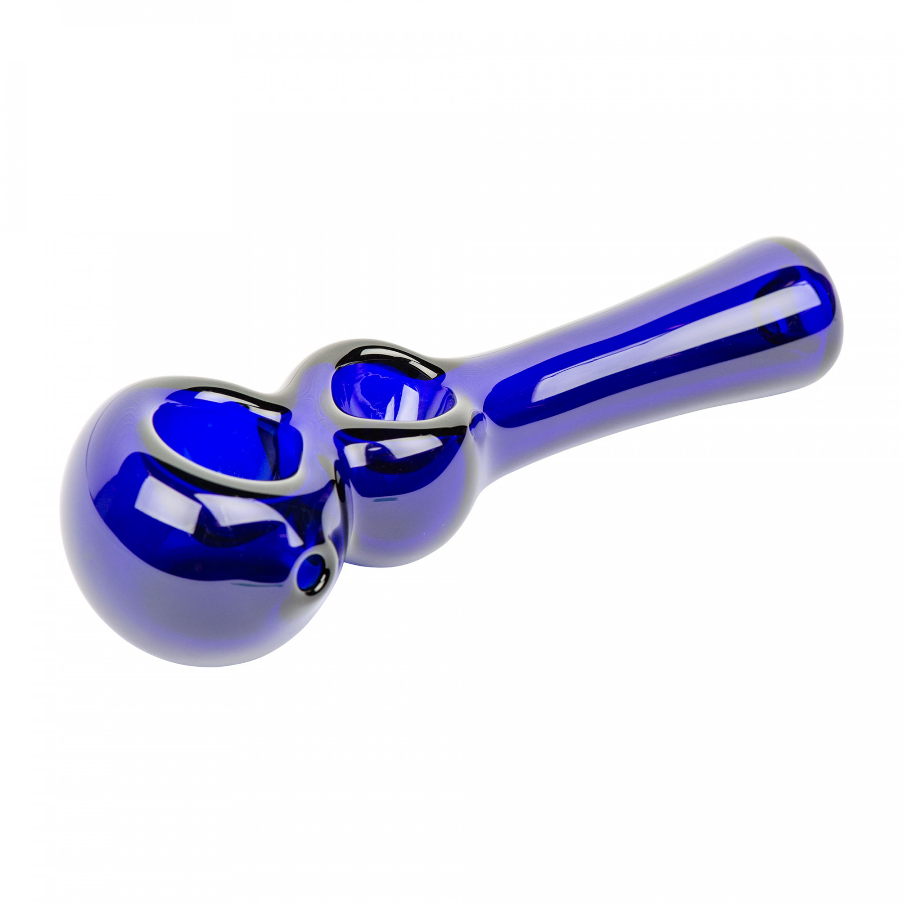 Photograph of product: Red Eye Glass 4.5" Blue Twice Baked Hand Pipe W/2 Bowls & Ash Catcher Mouth