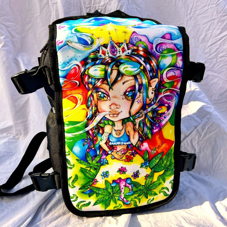 Photograph of product: Linda Biggs Skunk Brand FaceOff Backpacks with "Lula"