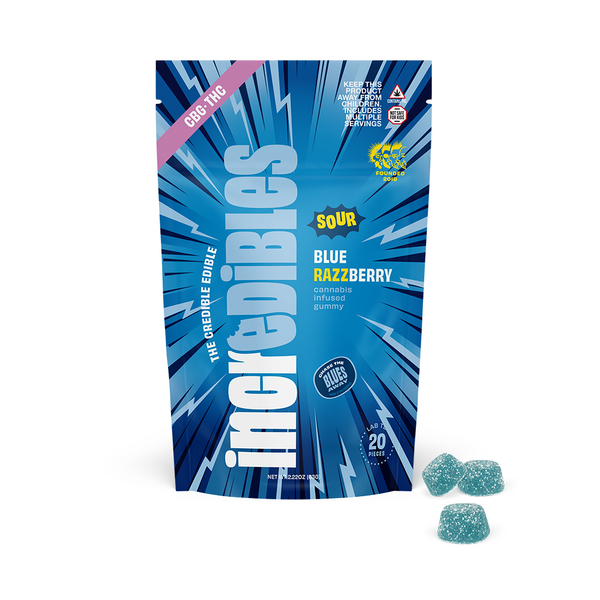 Photograph of product: 1:1 Sour Blue Razzberry Gummies | 20-Servings