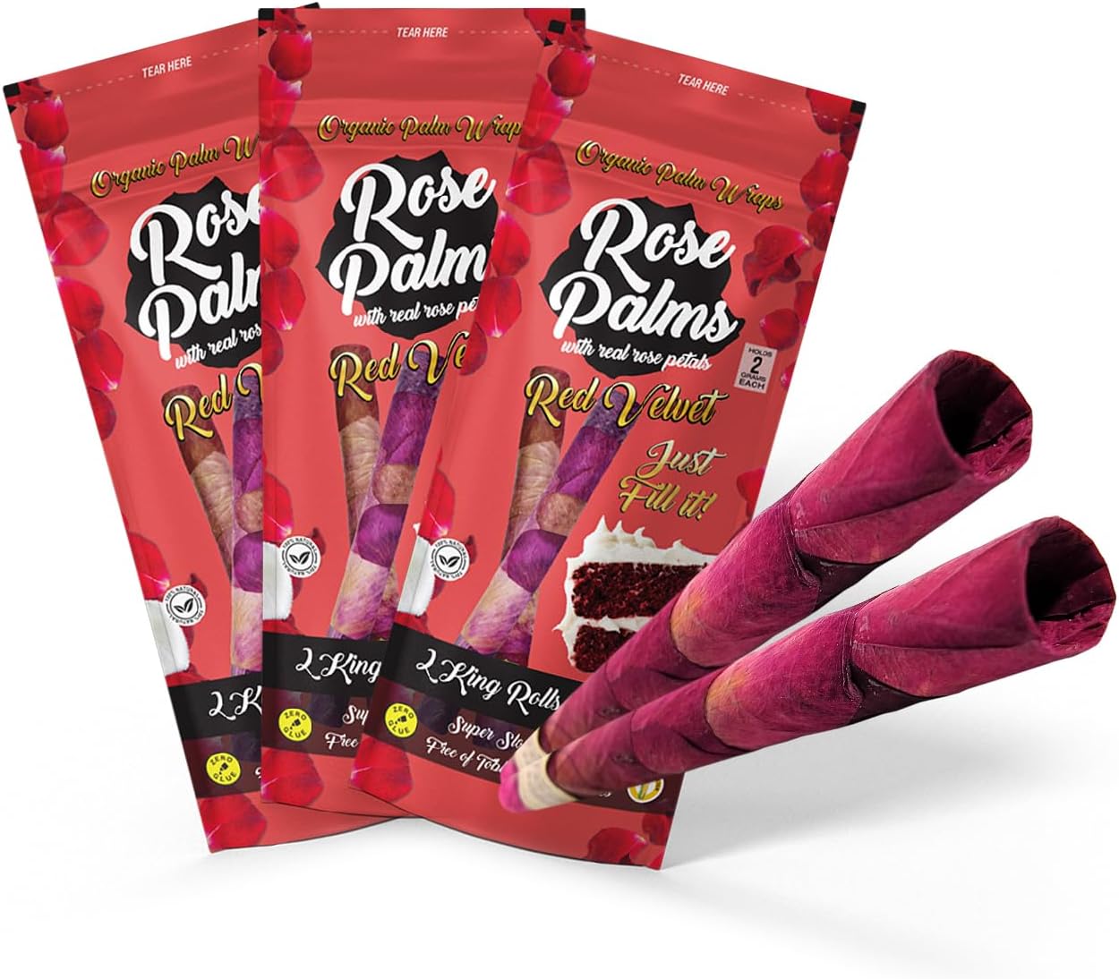 Photograph of product: Rose Palm - Cones - Rose Petal Pre-rolled Papers - King - 3pk