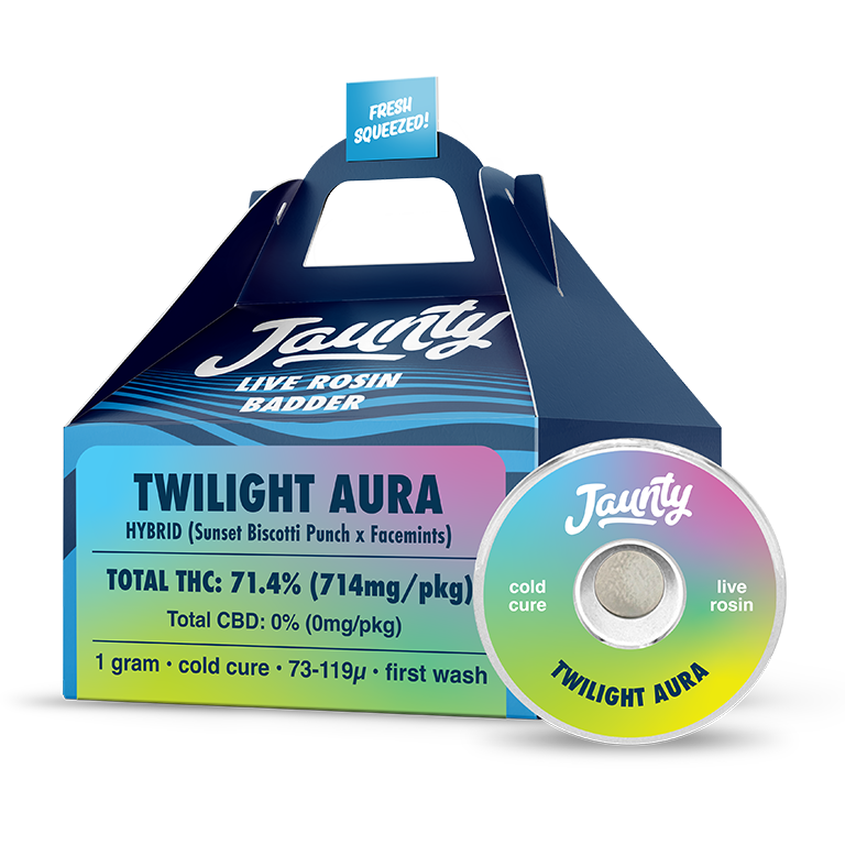 Photograph of product: Jaunty Concentrate Live Rosin Badder Twilight Aura 71.4% Hybrid 1g