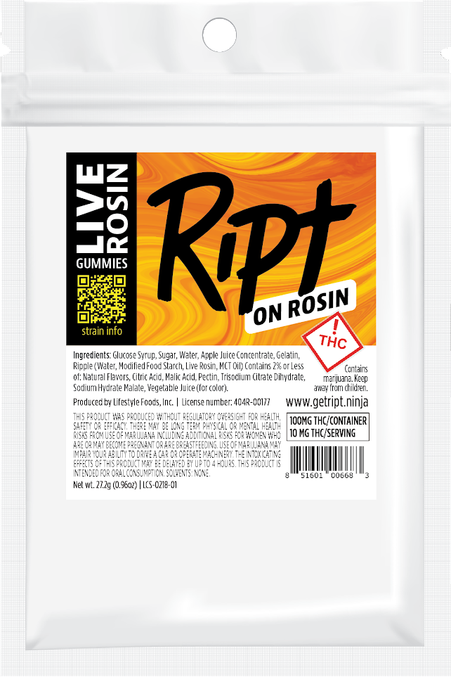 Photograph of product: Ript - Gummies - Orange U High Yet? TH-oui:CBD 1:1 100mg (H)