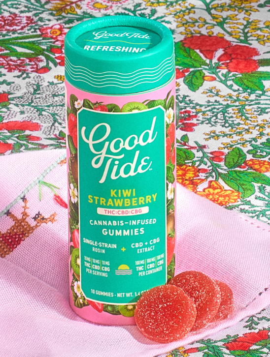 Photograph of product: Good Tide Single-Strain Rosin Gummies 10pk/100mg- Kiwi Strawberry (Cookies N Chem) 1:1:1 (TH-oui:CBD:CBG)