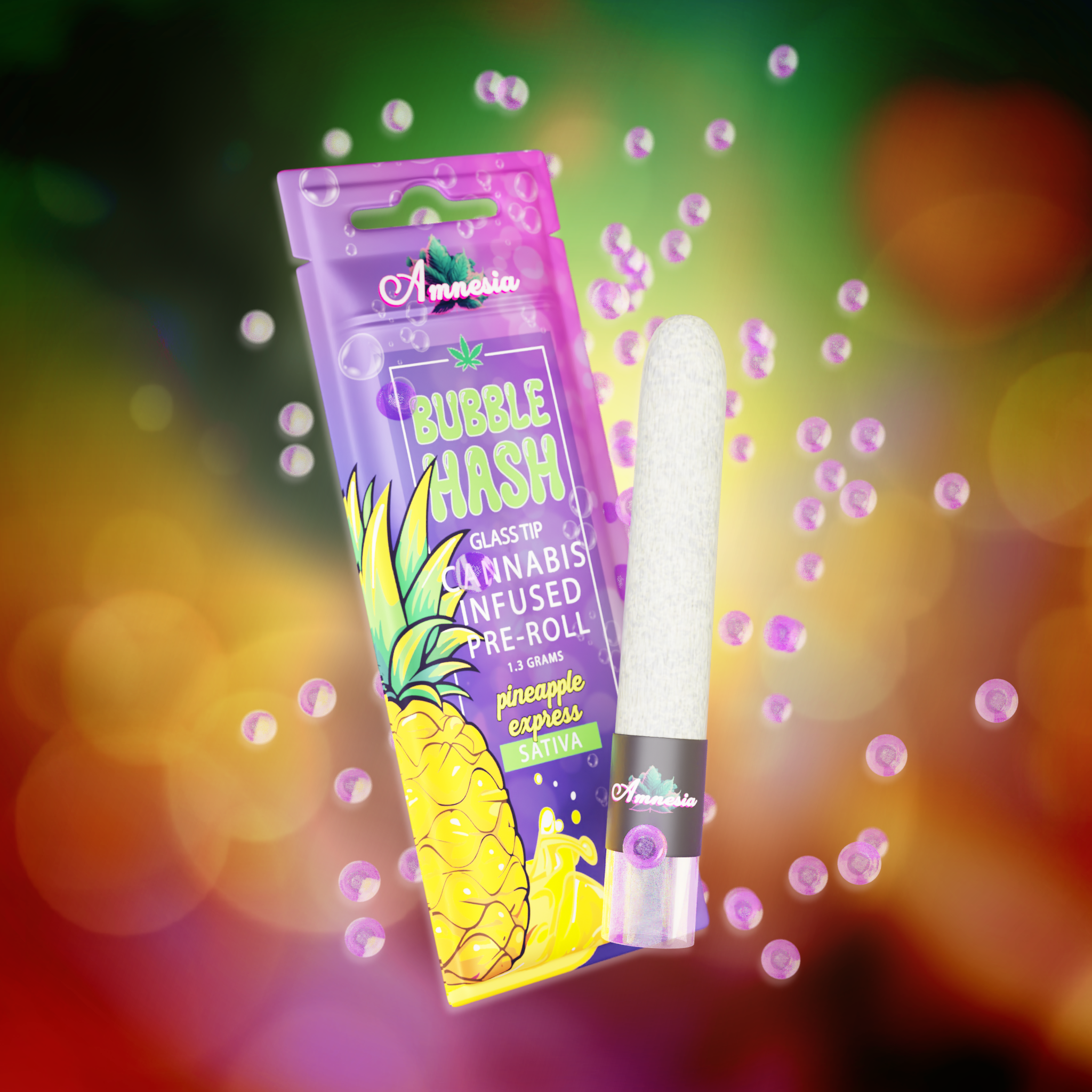 Photograph of product: Amnesia - Pineapple Express Bubble au chocolat Infused Pre-Roll 1.3g