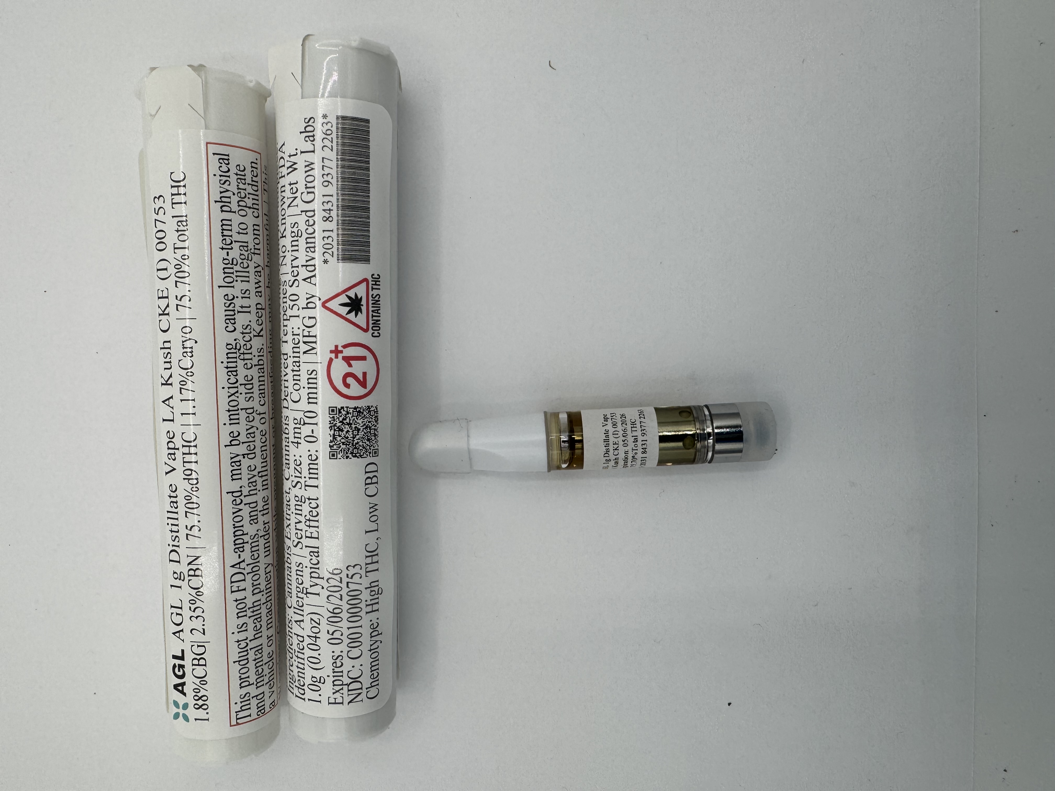 Photograph of product: AGL Distillate LA Kush CKE (I) | Vape 1g | 00753