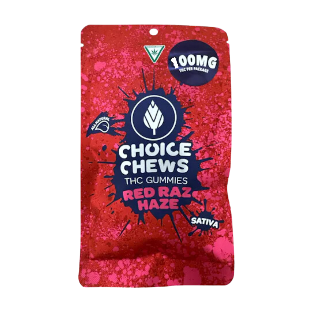 Photograph of product: Choice - Gummies - Red Raz Haze - 100mg (Oui'd)