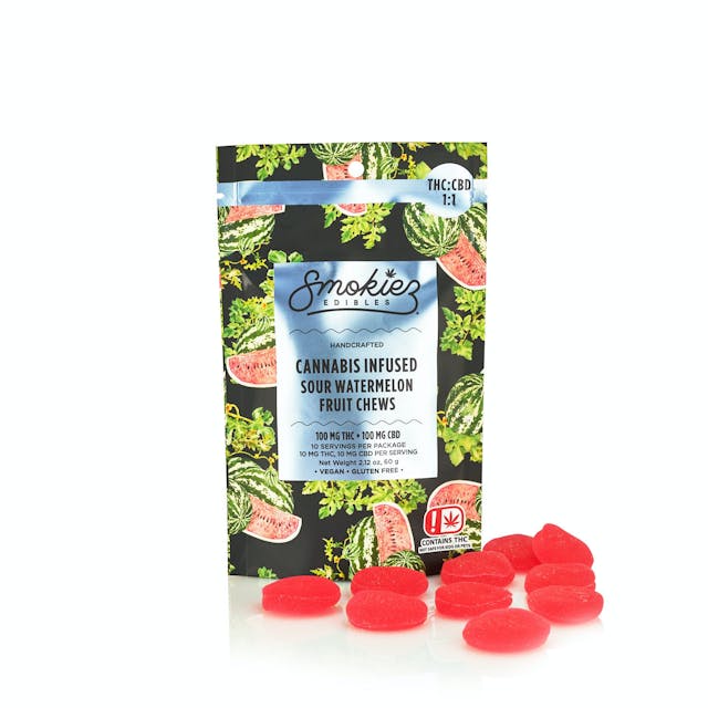 Photograph of product: Sour Watermelon 1:1 CBD - 10/100mg Edibles - 