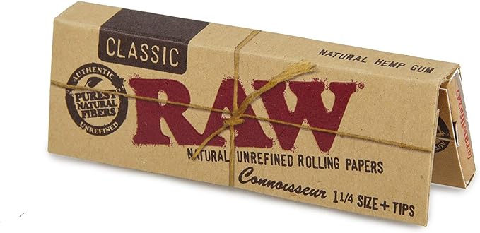 Photograph of product: Raw Organic Hemp Connoisseur 1 1/4" Rolling Papers with Tips